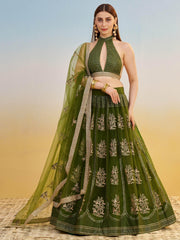 Dazzling Green Sequins Mehendi Wear Lehenga Choli With Dupatta
