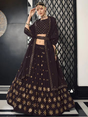 Wonderful Dark Purple Georgette Floral Sequins Bridesmaid Lehenga