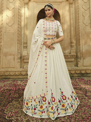 Wonderful Off White Sequins Embroidered Georgette Lehenga Choli