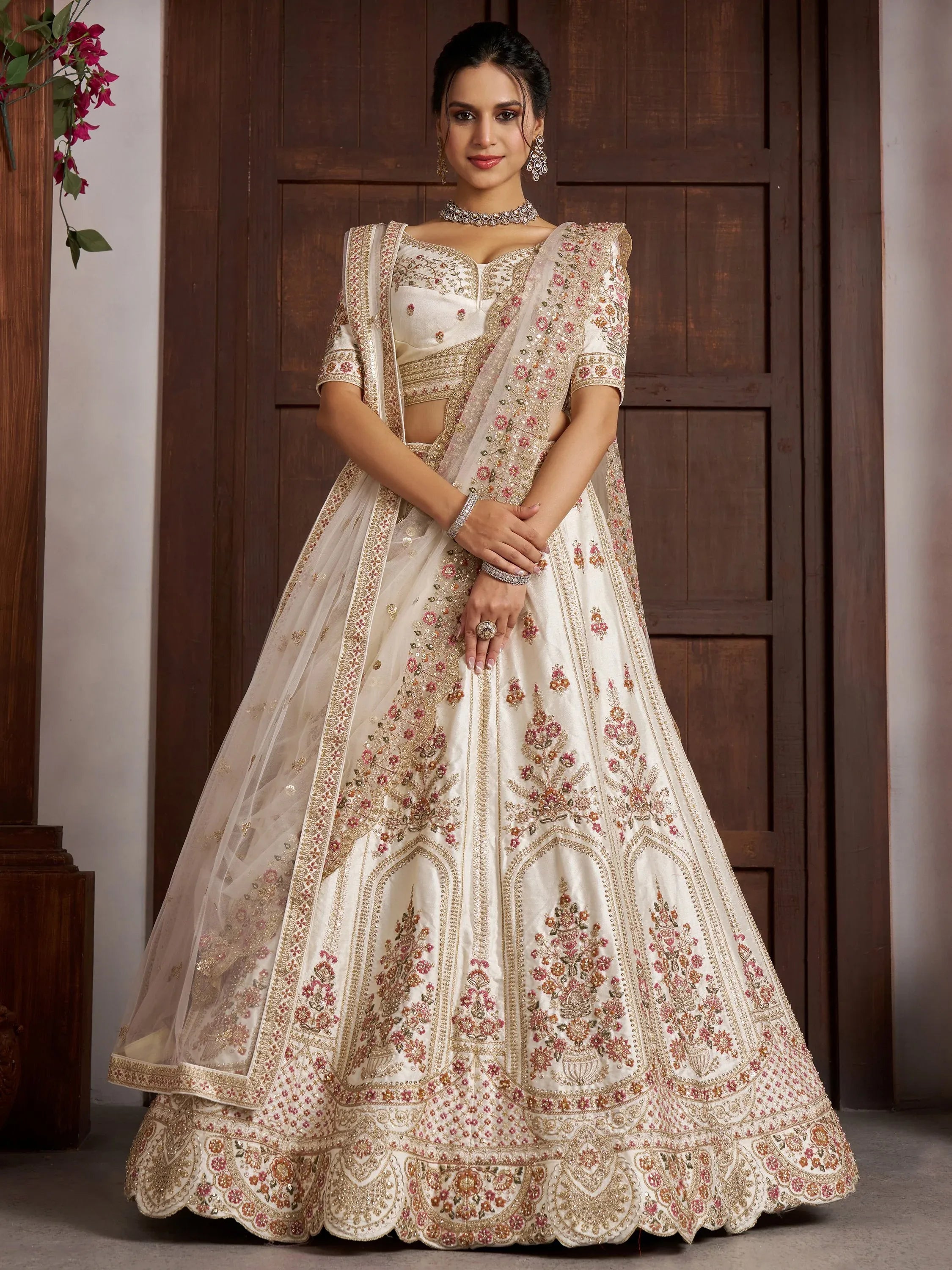 Breathtaking White Zari Work Silk Lehenga Choli With Double Dupatta