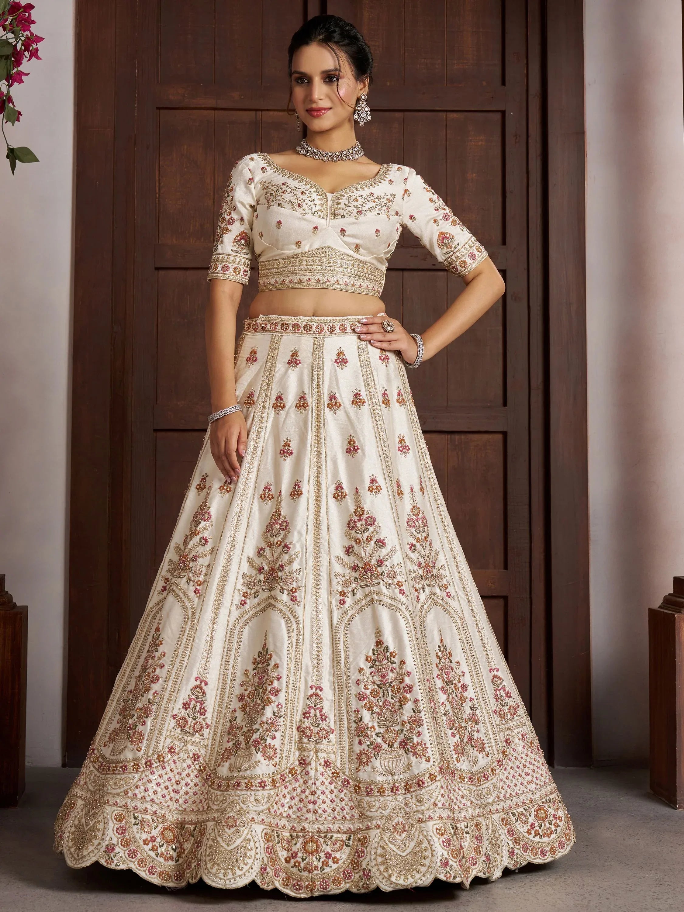 Breathtaking White Zari Work Silk Lehenga Choli With Double Dupatta