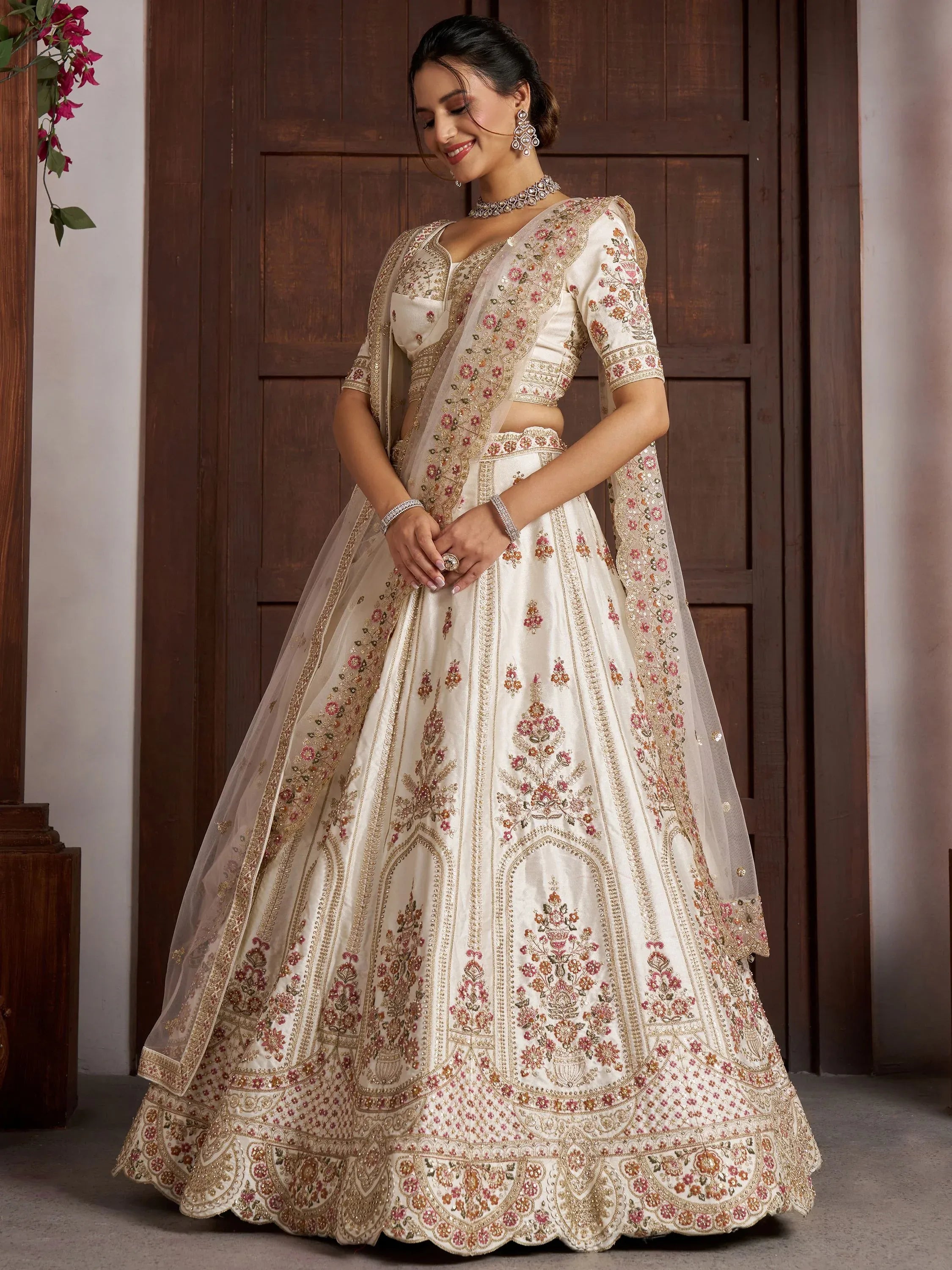 Breathtaking White Zari Work Silk Lehenga Choli With Double Dupatta