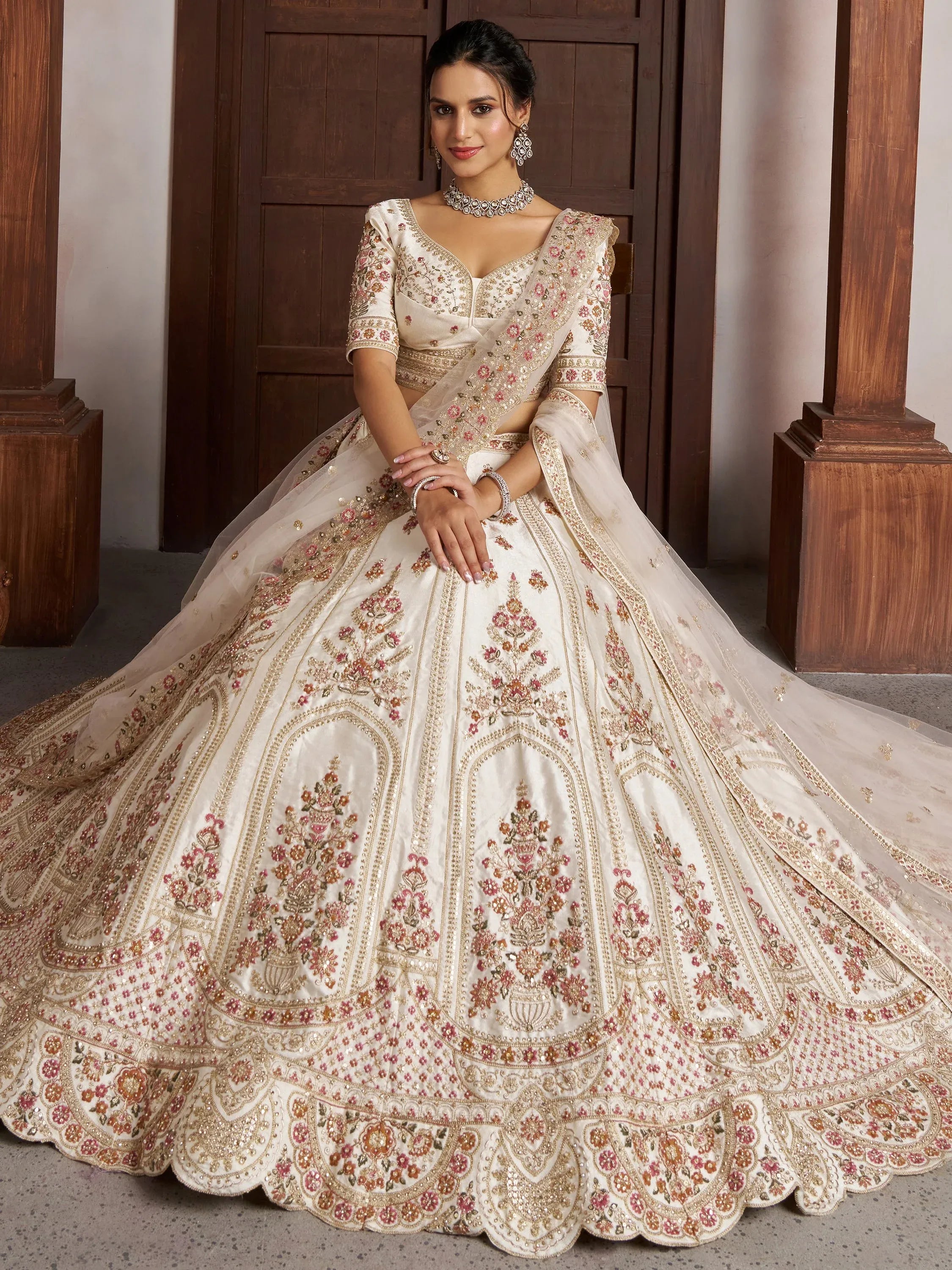 Breathtaking White Zari Work Silk Lehenga Choli With Double Dupatta