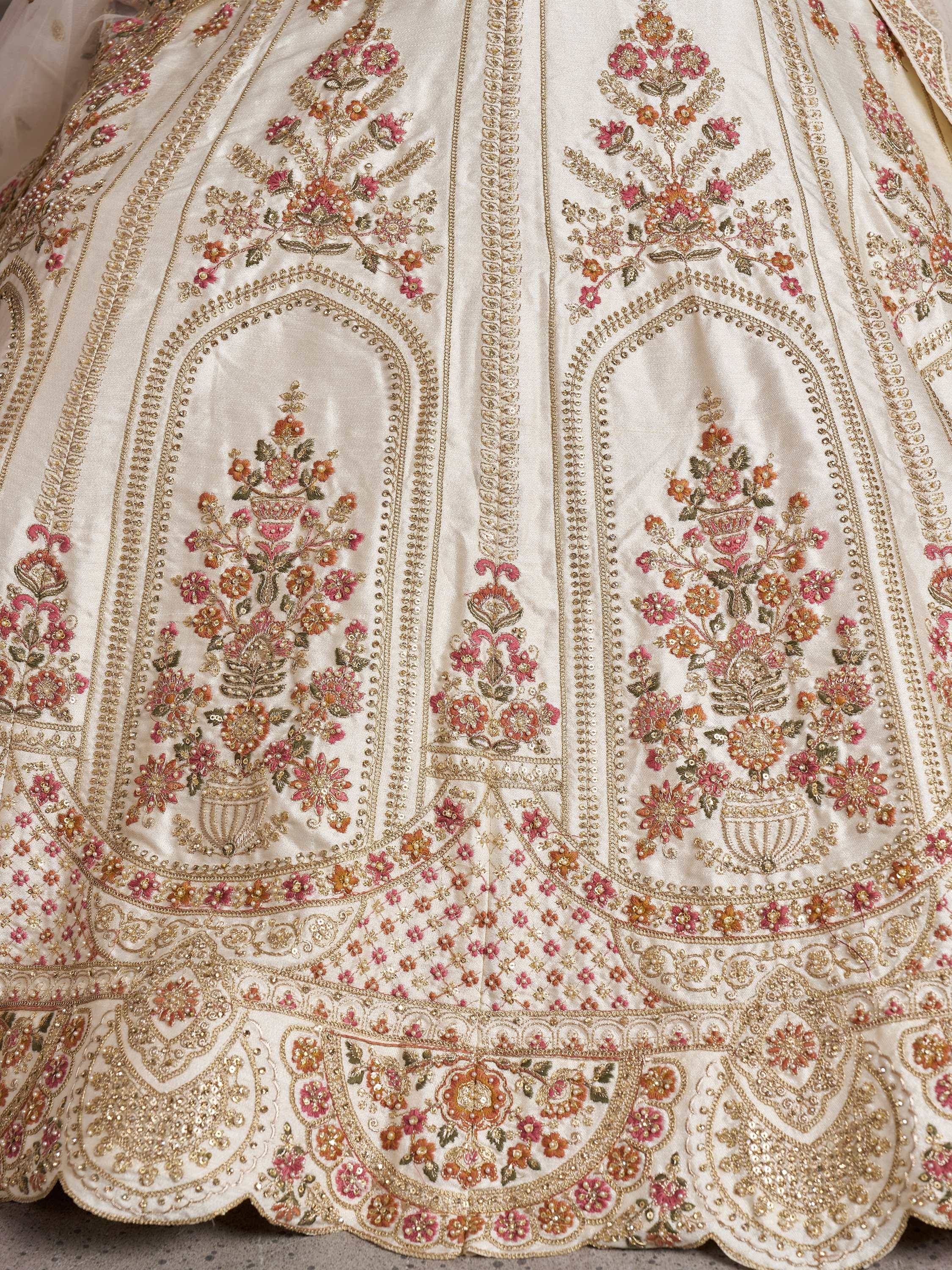 Breathtaking White Zari Work Silk Lehenga Choli With Double Dupatta