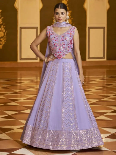 Greatest Lavender Georgette Sequins Embroidered Lehenga For Party Function