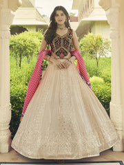 Bewitching Beige Sequins Work Georgette Lehenga With Printed Dupatta