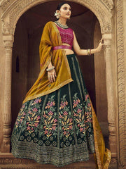 Marvelous Green Thread Embroidered Georgette Wedding Wear Lehenga Choli