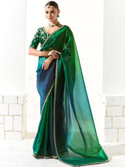 Embrace Teal Green Border Work Tissue Silk Party Wear Saree