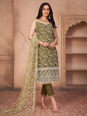 Captivating Green Embroidered Mono Net Festival Wear Pant Salwar Suit