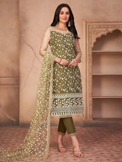 Captivating Green Embroidered Mono Net Festival Wear Pant Salwar Suit