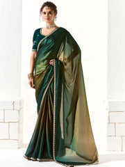 Attractive Teal Green Border Work Tissue Silk Festive Wear Saree