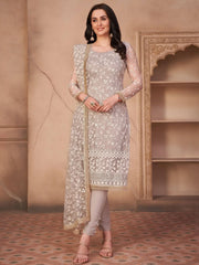 Fantastic Grey Embroidered Mono Net Festival Wear Pant Salwar Suit
