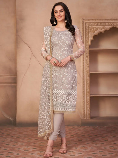 Fantastic Grey Embroidered Mono Net Festival Wear Pant Salwar Suit