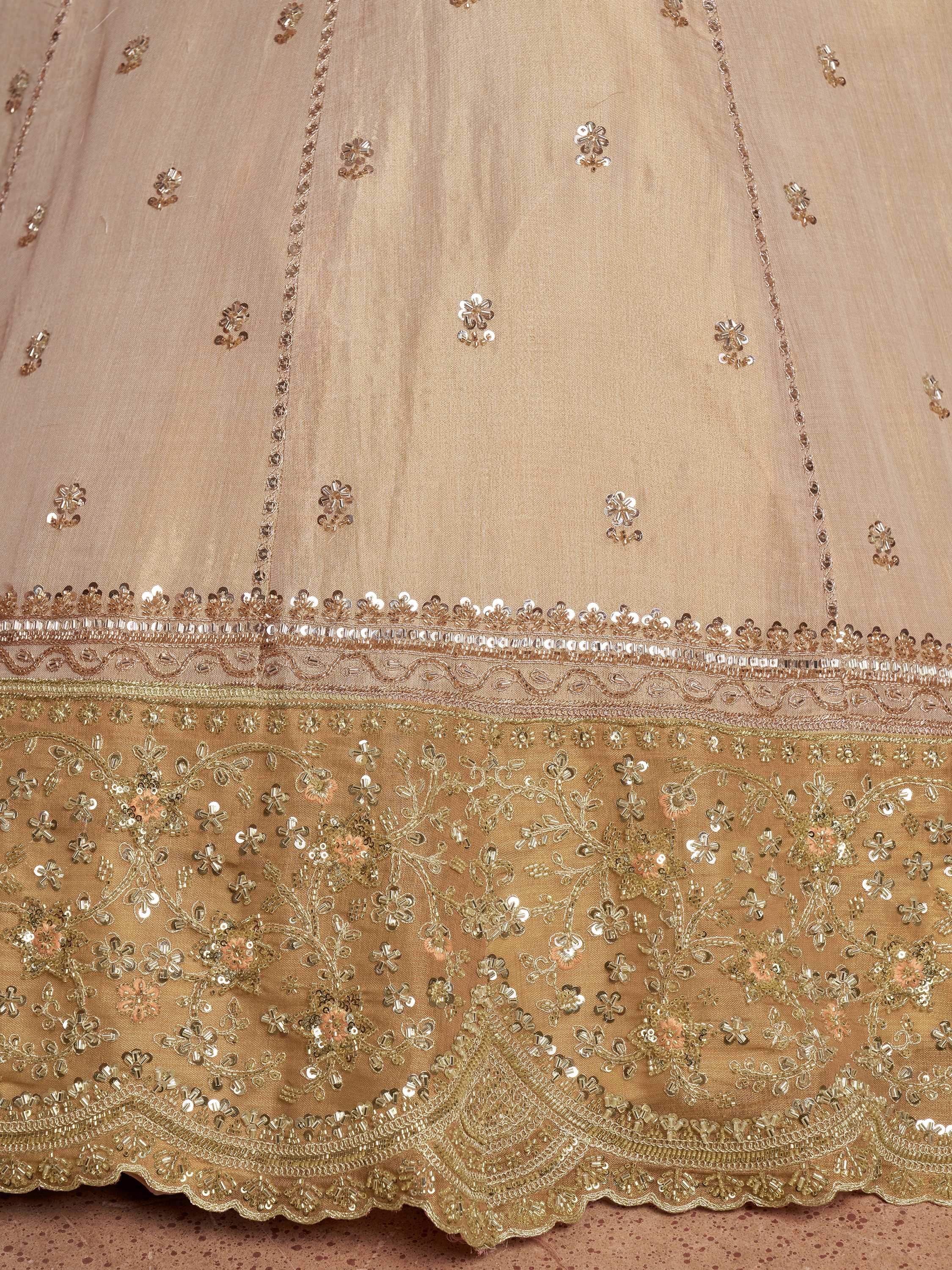 Luxurious Golden Bead Work Tissue Sangeet Wear Lehenga With Blouse