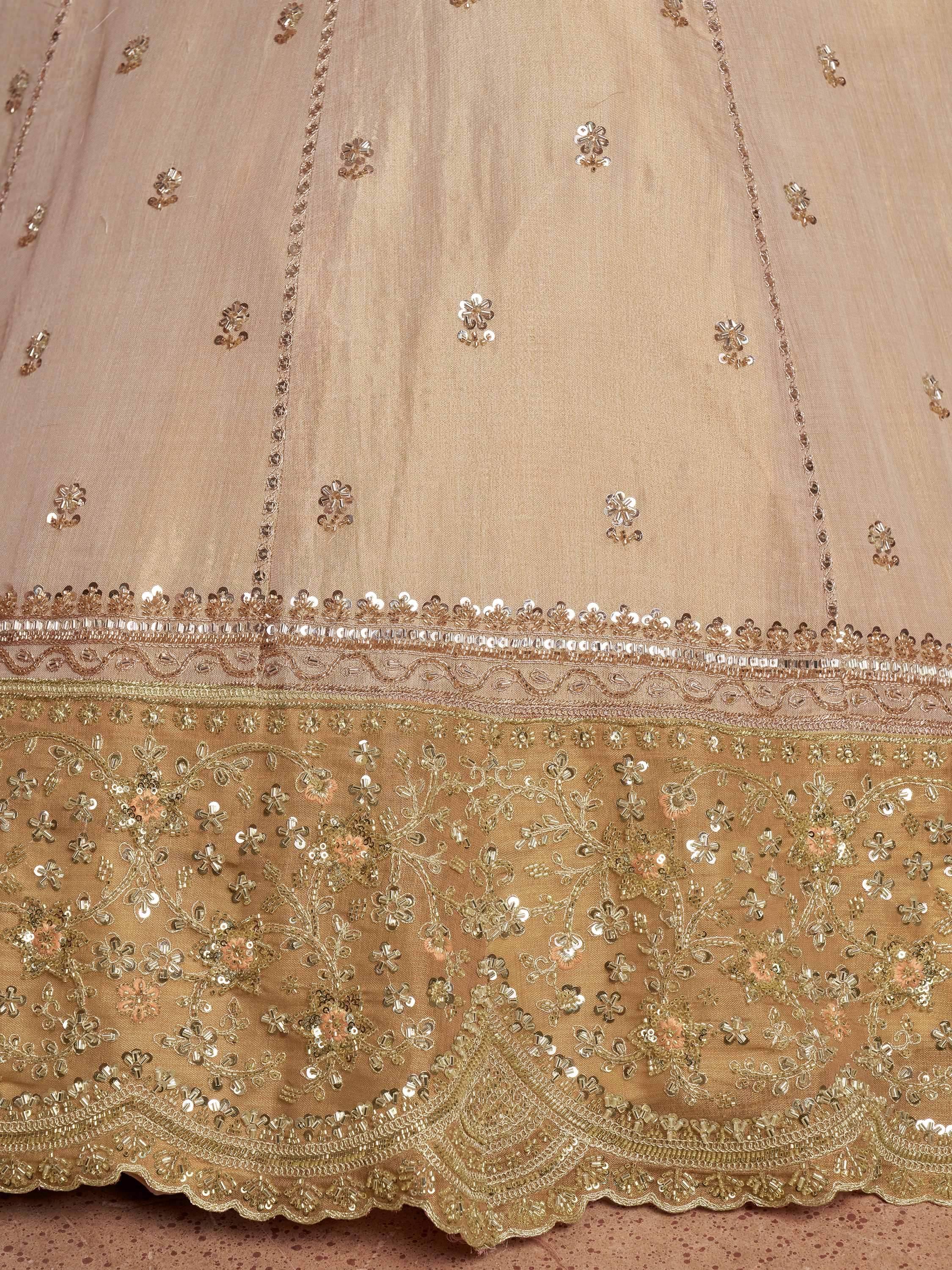 Luxurious Golden Bead Work Tissue Sangeet Wear Lehenga With Blouse