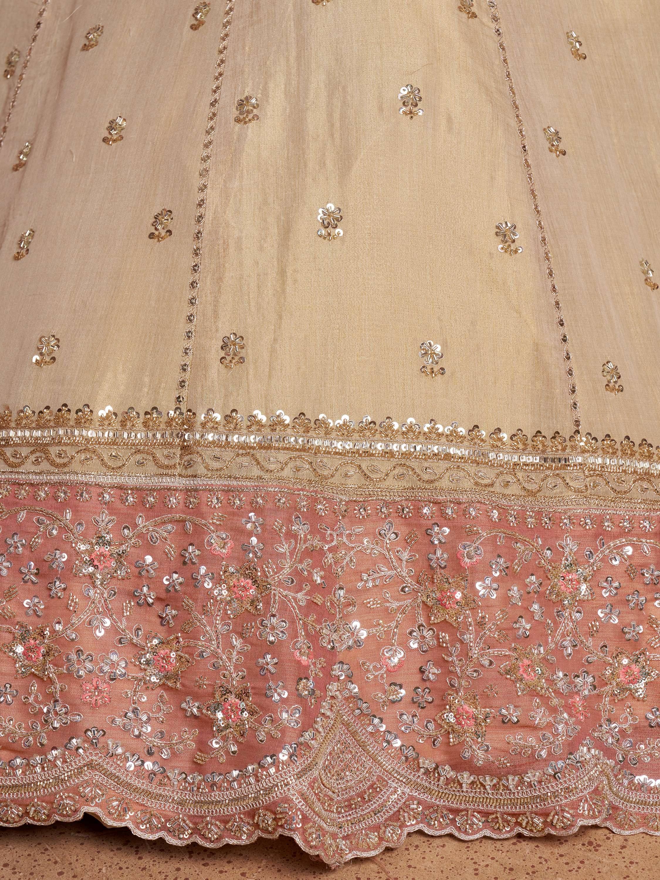 Spectacular Peach Dori Embroidery Tissue Wedding Wear Lehenga Choli