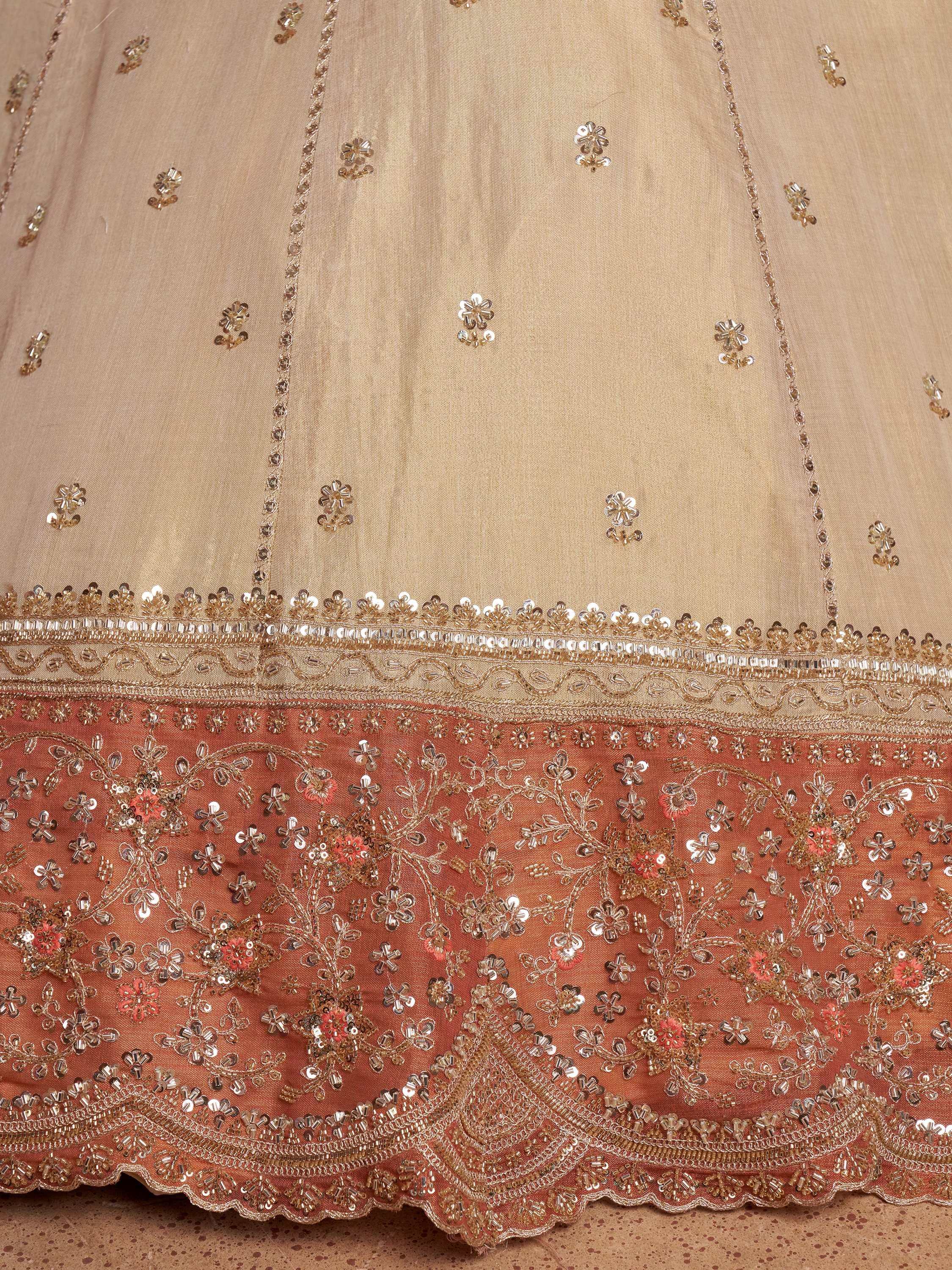 Magnificent Rust Embroidered Tissue Function Wear Lehenga Choli