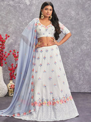 Pretty Pearl White Sequins Embroidery Georgette Lehenga Choli