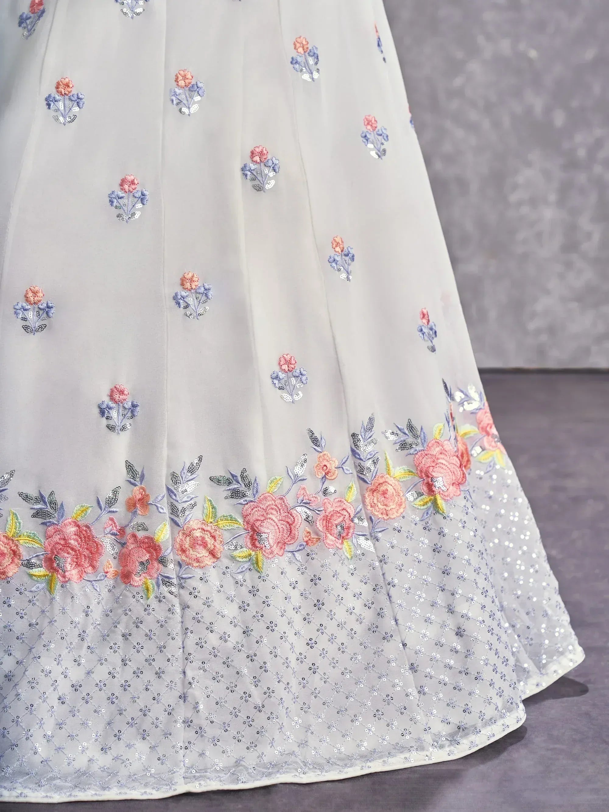 Pretty Pearl White Sequins Embroidery Georgette Lehenga Choli