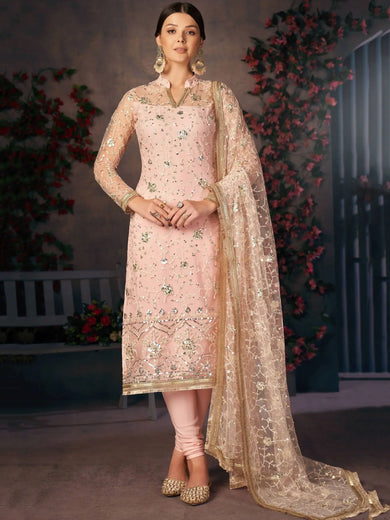 Fantastic Light Peach Thread Embroidery Festival Salwar Suit