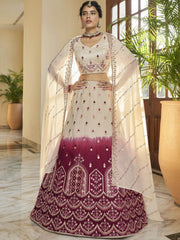 Enchanting Beige-Maroon Sequins Work Silk Lehenga Choli