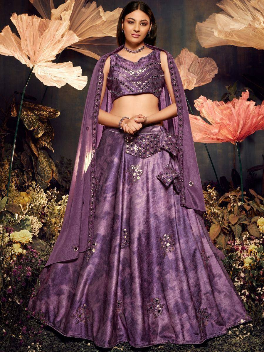 Purple designer lehenga choli with sequin embroidery and matching dupatta, ideal for Indian ethnic occasions