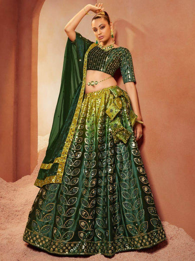 Amazing Green Sequins Embroidered Velvet Lehenga Choli
