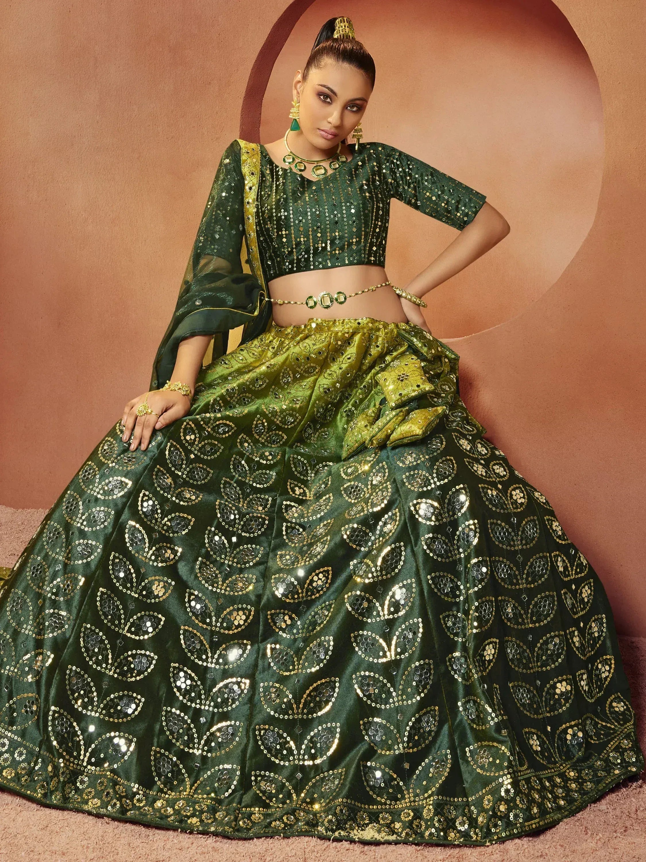 Amazing Green Sequins Embroidered Velvet Lehenga Choli