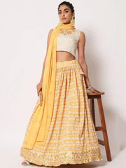 Dazzling Yellow Art Silk Batik Printed Fancy Lehenga Choli