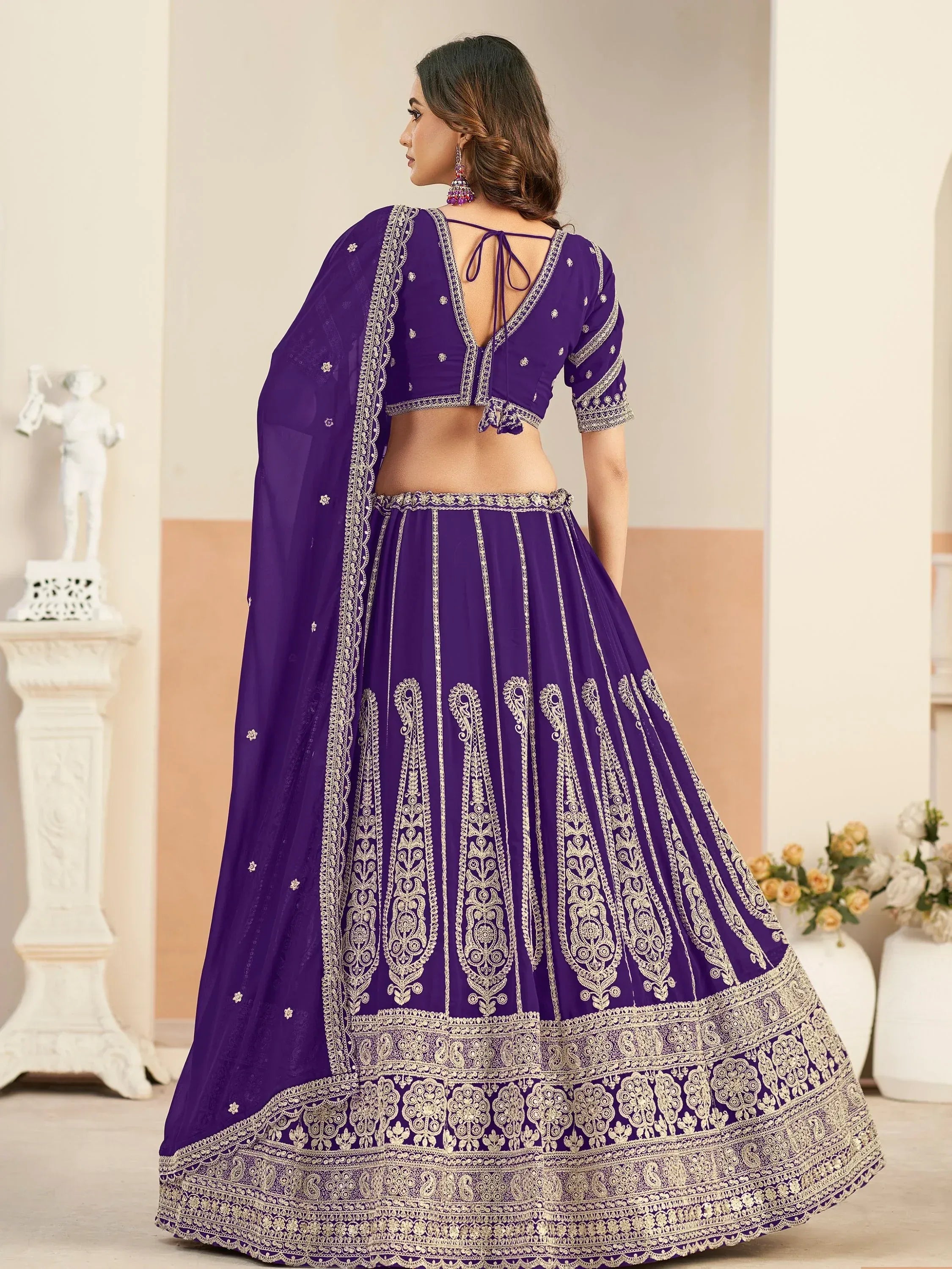Stunning Purple Sequins Georgette Wedding Wear Lehenga Choli