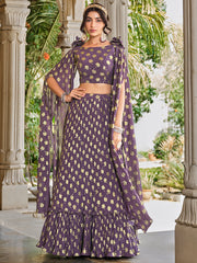 Stunning Light Purple Foil Work Georgette Party Wear Lehenga Choli