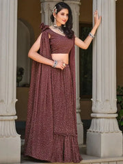 Stunning Brown Foil Work Georgette Cocktail Party Wear Lehenga Choli