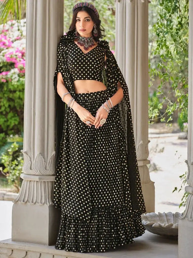 Attractive Black Foil Work Georgette Party Wear Lehenga Choli