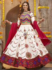 Lovely Pearl White Embroidered Rayon Navaratri Wear Lehenga Choli