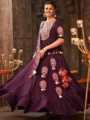 Beautiful Purple Mirror work Rayon Navratri Wear Lehenga Choli