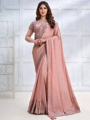 Stupendous Peach Patch Work Georgette Party Wear Saree With Blouse