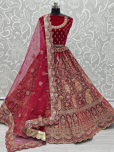 Brilliant Rani Pink Heavy Embroidered Bridal Lehenga Choli With Dupatta
