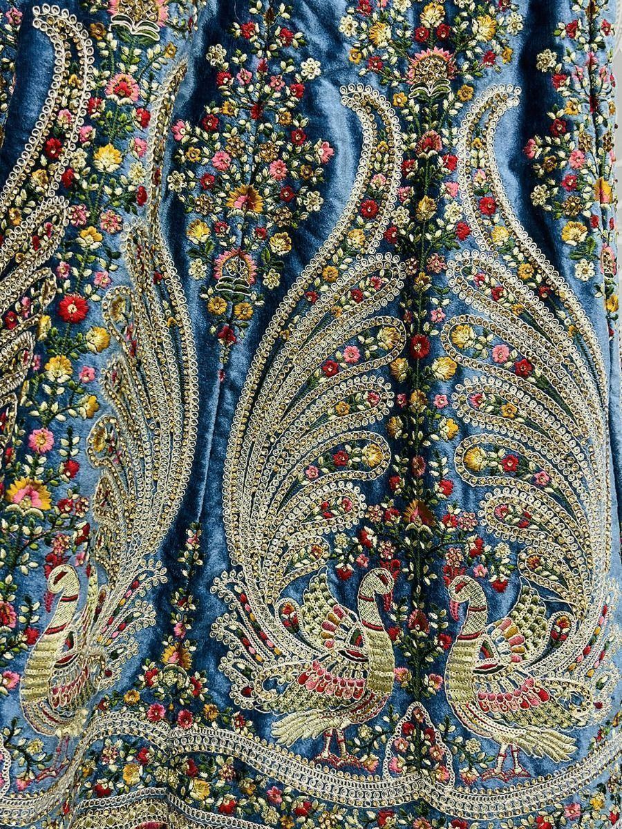 Adorning Blue Velvet Multi Thread Bridal Wear Lehenga Choli For Women