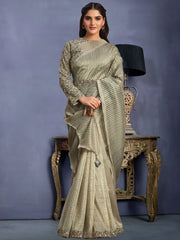 Attractive Green Sequins Work Satin Event Wear Saree With Blouse