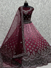 Tremendous Wine Sequined Net Reception Wear Lehenga Choli