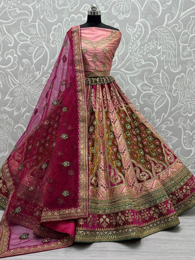 Astonishing Pink Heavy Embroidered Silk Lehenga Choli With Dupatta