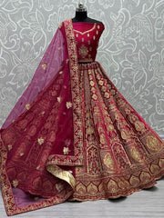 Captivating Dark Pink Fancy Embroidery Velvet Lehenga choli