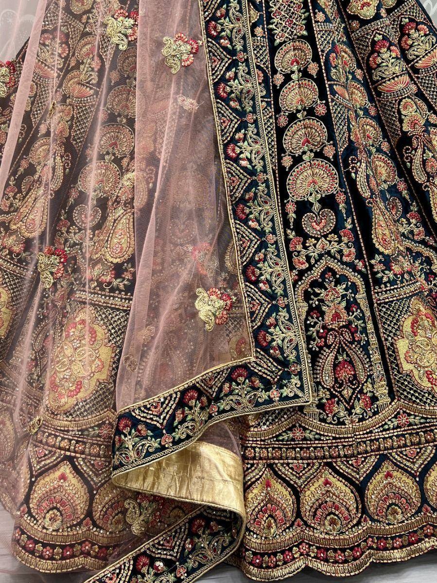 Mint green lehenga with peacock and floral embroidery, ethnic Indian wear