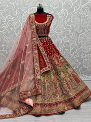Royal Red Velvet Wedding Wear Embroidery Lehenga Choli