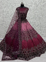 Attractive Wine-Pink Heavy Embroidered Wedding Lehenga Choli