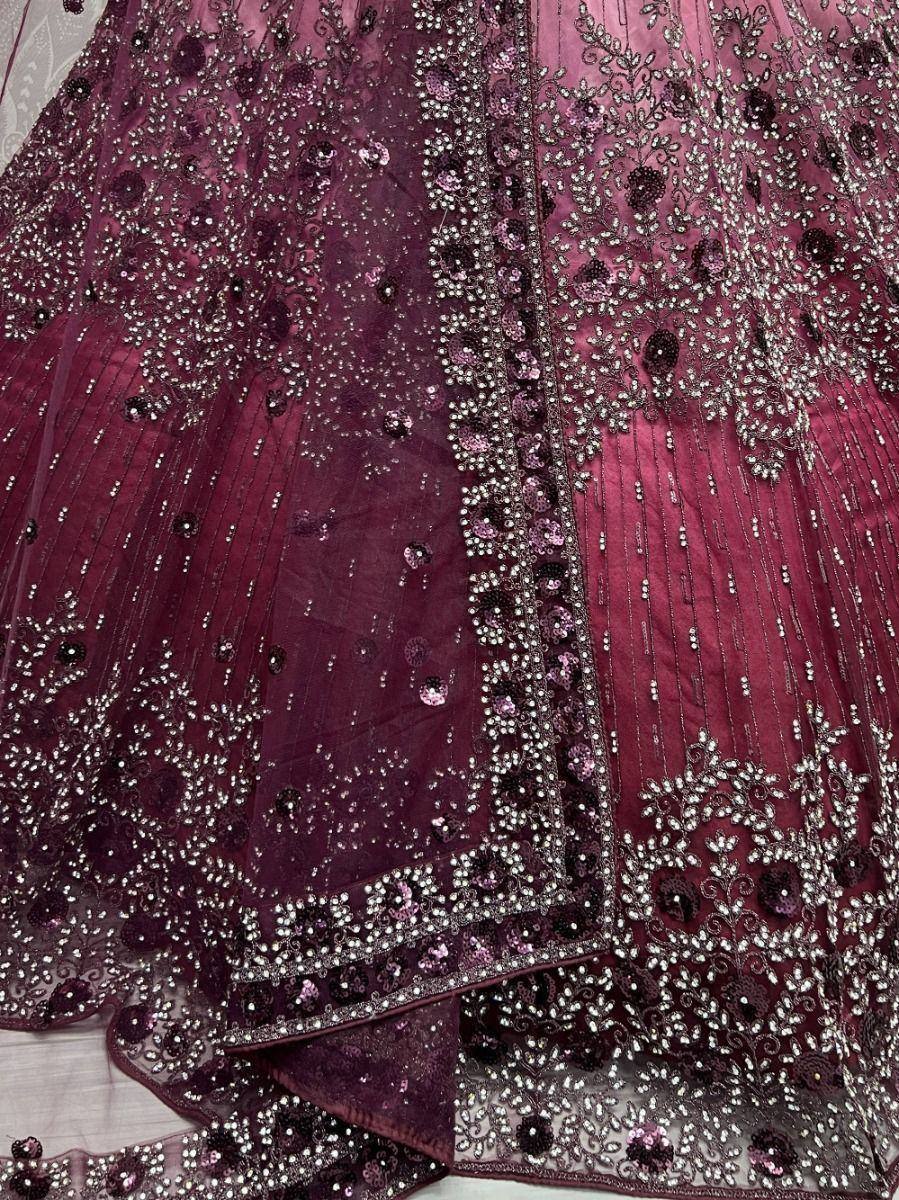 Purple embroidered lehenga with sequins and beadwork, Indian ethnic wear