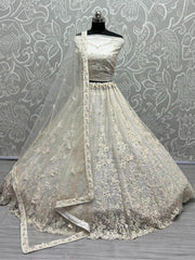 Ravishing Cream Zircon Diamond Work Net Lehenga Choli