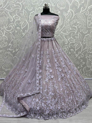 Captivating Lavender Zircon Diamond Work Net Lehenga Choli