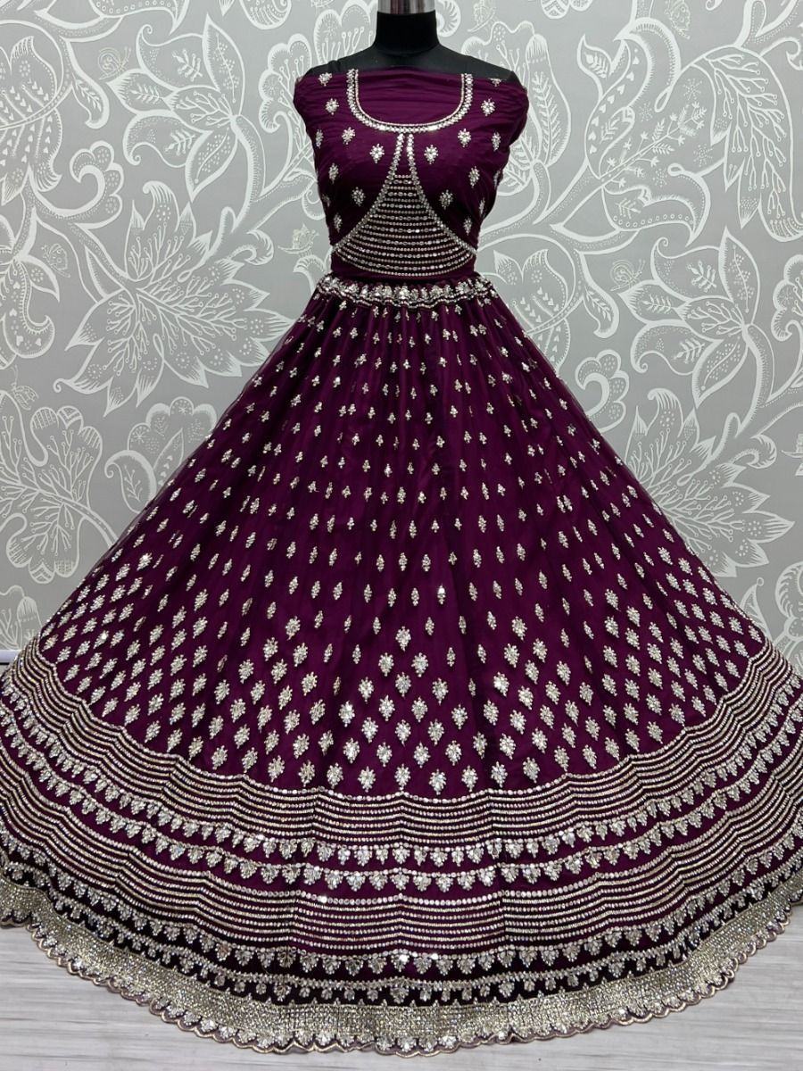 Captivating Purple Zircon Heavy Embroidered Net Lehenga Choli
