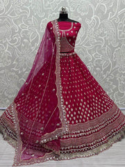 Gorgeous Hot-Pink Zircon Heavy Embroidered Net Lehenga Choli